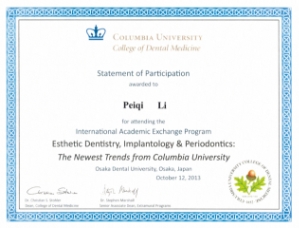 Implantology training at Columbia University,USA